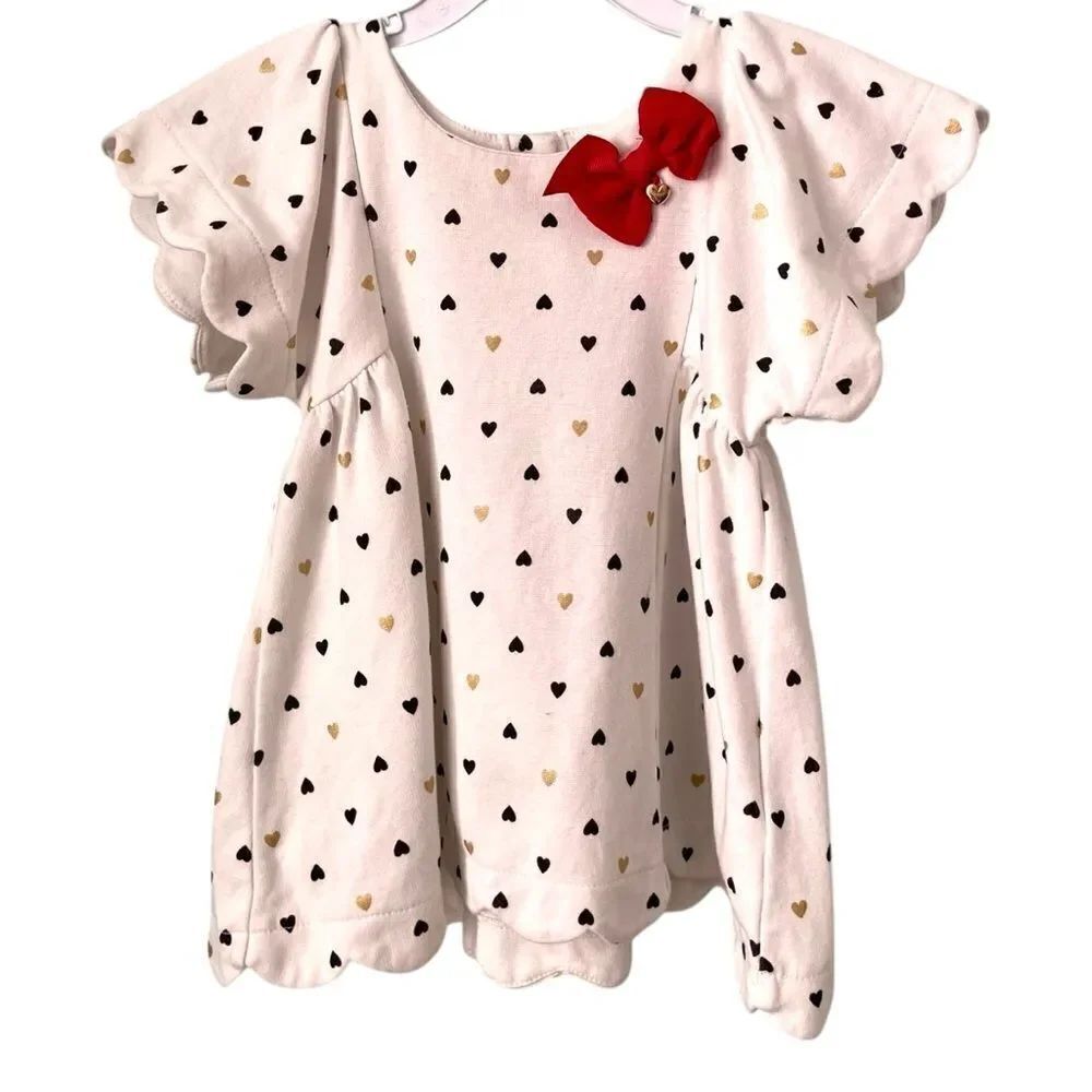 Isaac Mizrahi Black and Gold Hearts with Red Bow Dress in Size Baby Girl 24 M